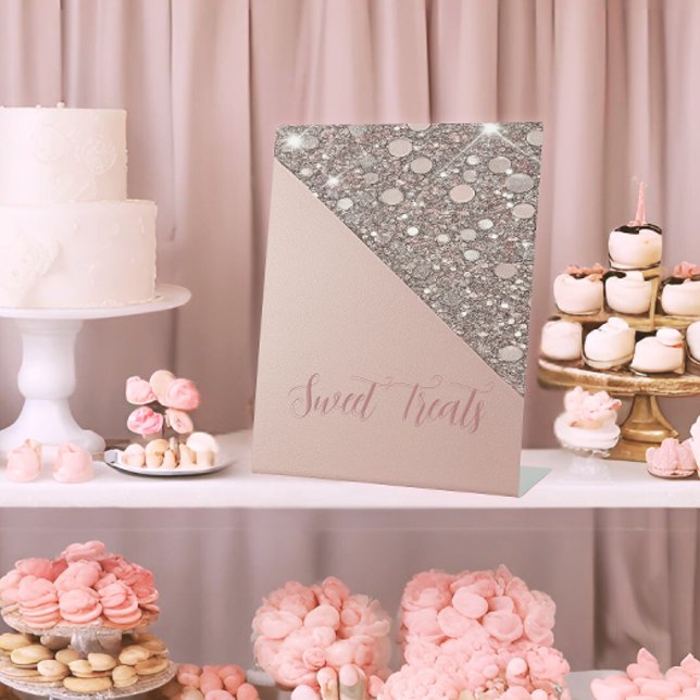 Elegant Rose Gold Bridal Shower Dessert Bar  Pedestal Sign (Create a picture-perfect dessert setup with this shimmering rose gold bridal shower sign.)