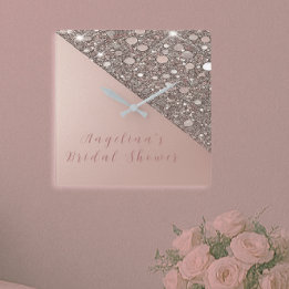 Elegant Rose Gold Bridal Shower Square Wall Clock