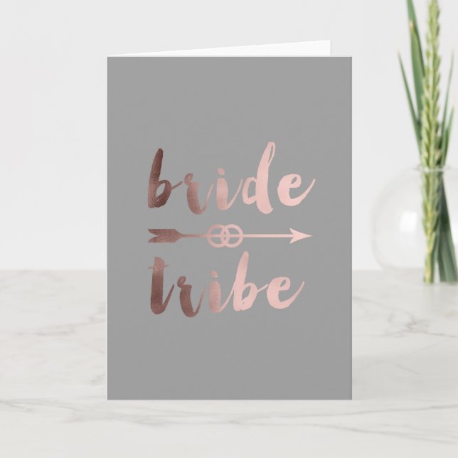 elegant rose gold bride tribe arrow wedding rings card (Front)