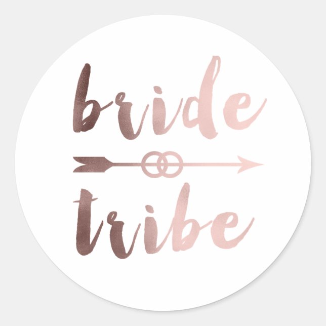 elegant rose gold bride tribe arrow wedding rings classic round sticker (Front)