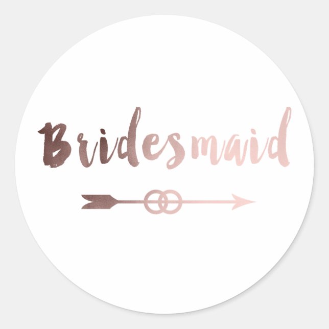 elegant rose gold bridesmaid arrow wedding ring classic round sticker (Front)
