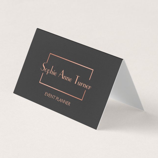 Elegant Rose Gold Broken Frame Dark Grey Business Card (Front)