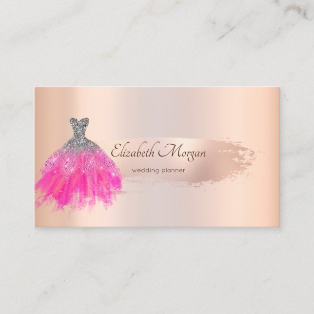 Elegant Rose Gold Brush Stroke Chic Dress Business Card (Front)