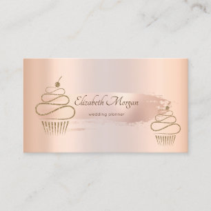 Elegant Rose Gold Brush Stroke,Gold Cupcakes Business Card