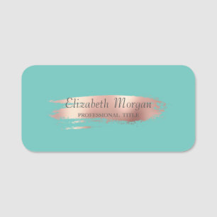 Elegant Rose Gold Brush Stroke,Mint Green Name Tag