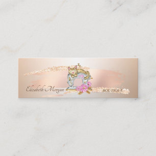 Elegant Rose Gold Brush Stroke Sewing Machine Cat Mini Business Card