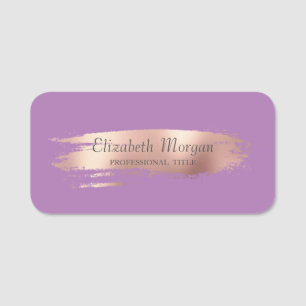 Elegant Rose Gold Brush Stroke,Violet Name Tag