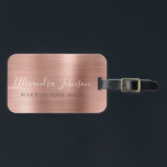 Elegant Rose Gold Brushed Metal Monogram Name Luggage Tag<br><div class="desc">Elegant and Modern Rose Gold - Blush Pink Brushed Metal Foil Monogram Cursive Script Signature Name and Job Title or Position Professional Luxury Luggage or Bag Tag. This bag tag is perfect for Back to School,  Work,  Hair and Beauty Salon or Travelling.</div>