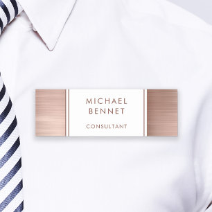 Elegant Rose Gold Brushed Metallic Business Name Tag
