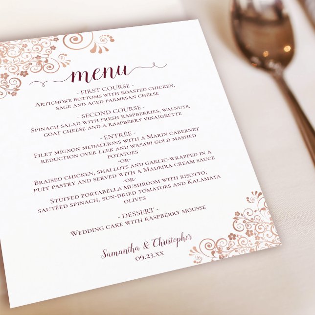 Elegant Rose Gold & Burgundy BUDGET Wedding Menu (Creator Uploaded)