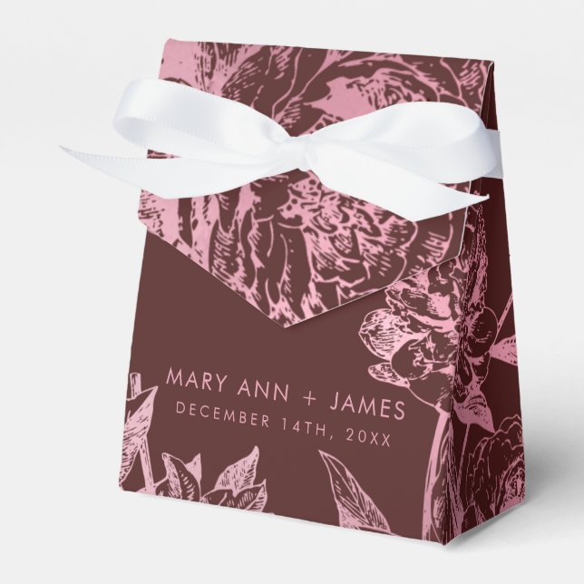 Elegant Rose Gold Burgundy Floral Wedding Favour Box (Front Side)