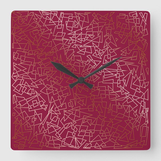 Elegant rose gold & burgundy geometric pattern square wall clock (Front)