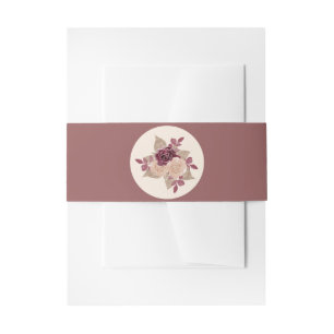 Elegant Rose Gold Burgundy Glitter Floral Wedding Invitation Belly Band
