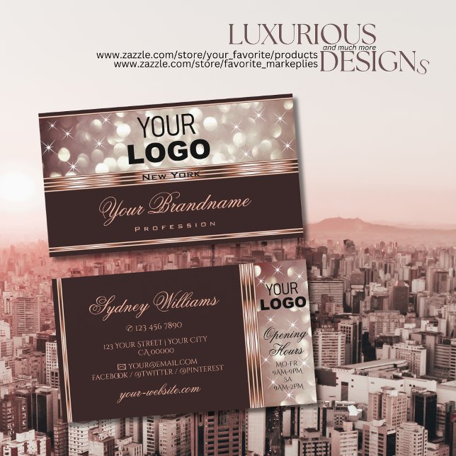 Elegant Rose Gold Burgundy Glitter Sparkle Logo  Business Card (Creator Uploaded)