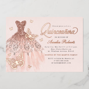 Elegant Rose Gold Butterfly Dress Quinceanera