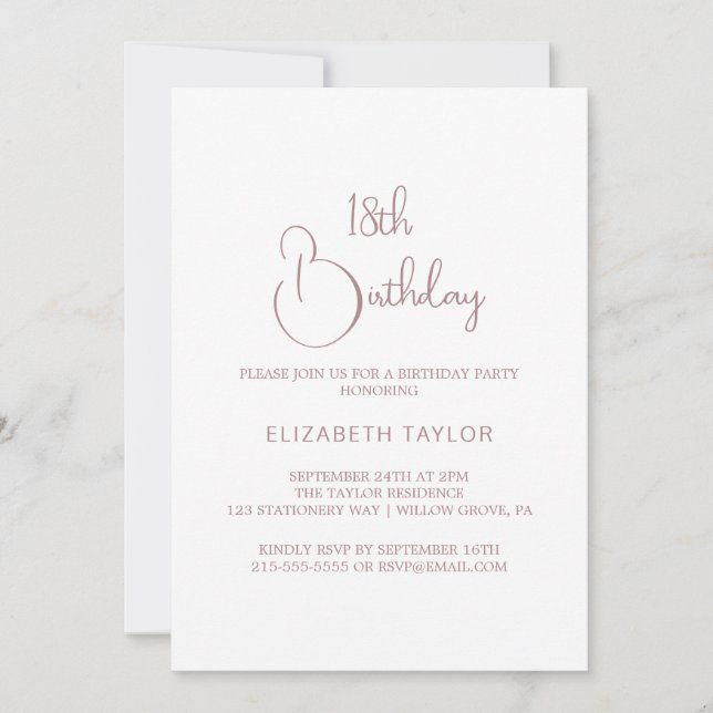 Elegant Rose Gold Calligraphy 18th Birthday  Invitation (Front)