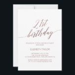 Elegant Rose Gold Calligraphy 21st Birthday Invitation<br><div class="desc">This elegant rose gold calligraphy 21st birthday invitation is perfect for a simple birthday party. The blush pink design features a minimalist card decorated with romantic and whimsical faux rose gold foil typography. Please Note: This design does not feature real rose gold foil. It is a high quality graphic made...</div>