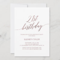 Elegant Rose Gold Calligraphy 21st Birthday