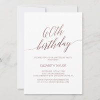 Elegant Rose Gold Calligraphy 60th Birthday