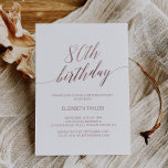 Elegant Rose Gold Calligraphy 80th Birthday Invitation<br><div class="desc">This elegant rose gold calligraphy 80th birthday invitation is perfect for a simple birthday party. The blush pink design features a minimalist card decorated with romantic and whimsical faux rose gold foil typography. Please Note: This design does not feature real rose gold foil. It is a high quality graphic made...</div>