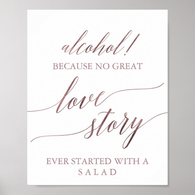 Elegant Rose Gold Calligraphy Alcohol Love Story Poster (Front)