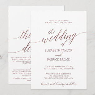 Elegant Rose Gold Calligraphy All In One Wedding Invitation