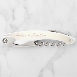 Elegant Rose Gold Calligraphy Champagne Wedding Corkscrew
