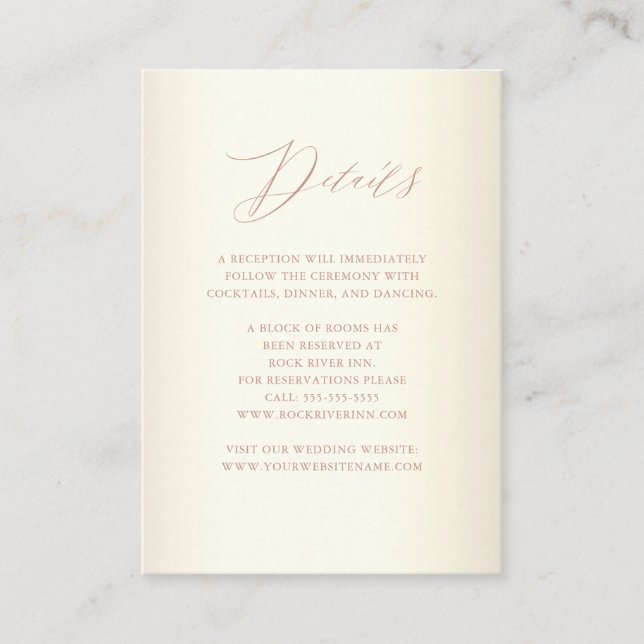 Elegant Rose Gold Calligraphy Champagne Wedding Enclosure Card (Front)