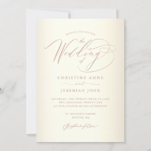 Elegant Rose Gold Calligraphy Champagne Wedding Invitation