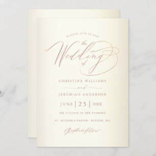 Elegant Rose Gold Calligraphy Champagne Wedding Invitation