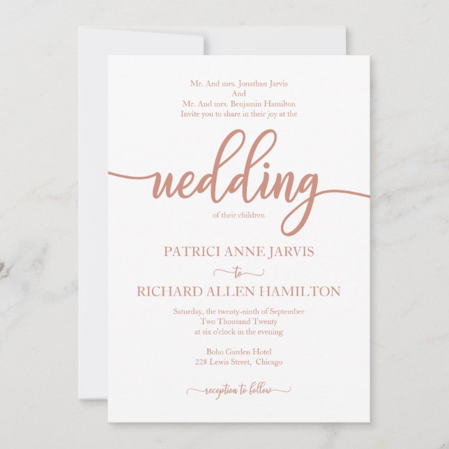 Elegant Rose Gold Calligraphy Classic Wedding Invitation (Front)