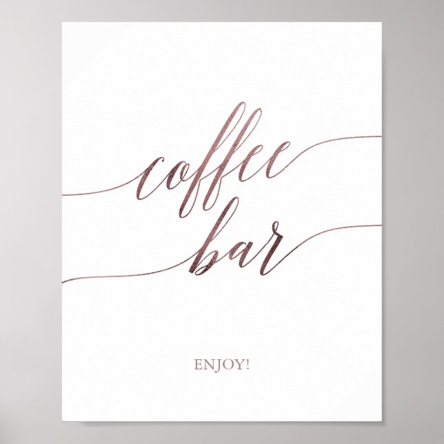 Elegant Rose Gold Calligraphy Coffee Bar Sign (Front)