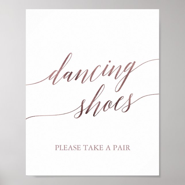 Elegant Rose Gold Calligraphy Dancing Shoes Sign (Front)