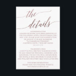 Elegant Rose Gold Calligraphy Details Insert Card<br><div class="desc">This elegant rose gold calligraphy details insert card is perfect for a fall wedding. The blush pink design features a minimalist card decorated with romantic and whimsical faux rose gold foil typography. Please Note: This design does not feature real rose gold foil. It is a high quality graphic made to...</div>