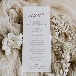 Elegant Rose Gold Calligraphy Dinner Menu Card