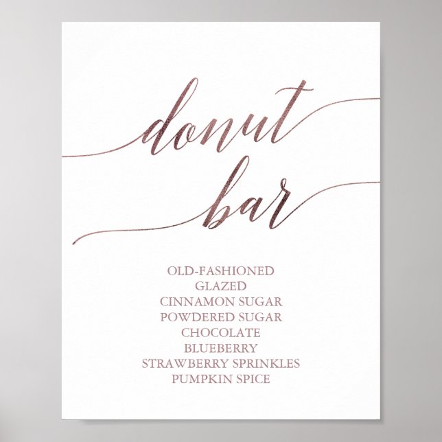 Elegant Rose Gold Calligraphy Doughnut Bar Sign (Front)