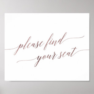 Elegant Rose Gold Calligraphy Find Your Seat Sign