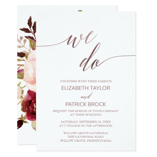Image of Elegant Rose Gold Calligraphy Floral We Do Wedding Invitation