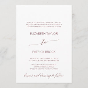 Elegant Rose Gold Calligraphy Formal Wedding Invitation