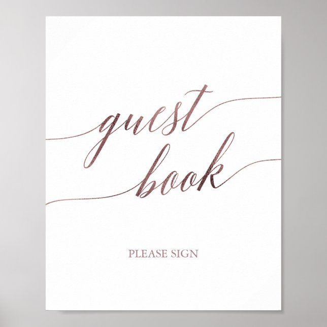 Elegant Rose Gold Calligraphy Guest Book Sign (Front)