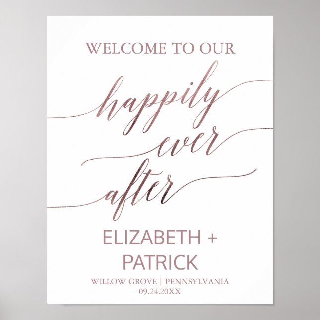 Elegant Rose Gold Calligraphy Happily Ever After Poster (Front)