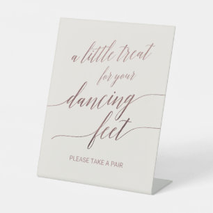 Elegant Rose Gold Calligraphy   Ivory Dancing Feet Pedestal Sign