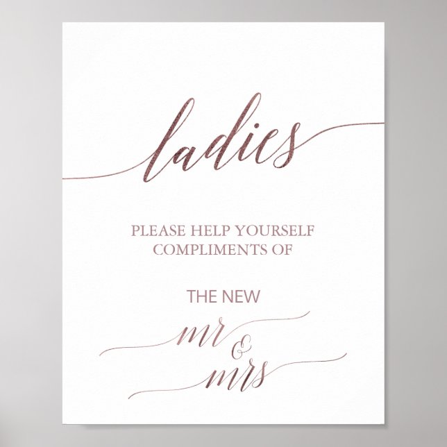 Elegant Rose Gold Calligraphy Ladies Bathroom Sign (Front)