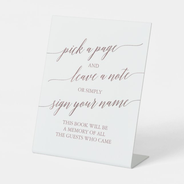 Elegant Rose Gold Calligraphy Leave a Note Pedestal Sign (Front)