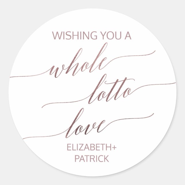 Elegant Rose Gold Calligraphy Lottery Ticket Favou Classic Round Sticker (Front)
