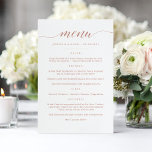 Elegant Rose Gold Calligraphy Menu Card<br><div class="desc">Rose Gold Calligraphy Classic & Elegant Wedding Menu. An elegant design in rose gold and white or any background colour you choose. Just click the customise further link, shown under the text personalisation area on the right, and choose your custom colour background. This sign poster template makes it fast and...</div>