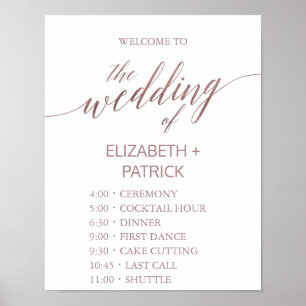 Elegant Rose Gold Calligraphy Order of Events Poster