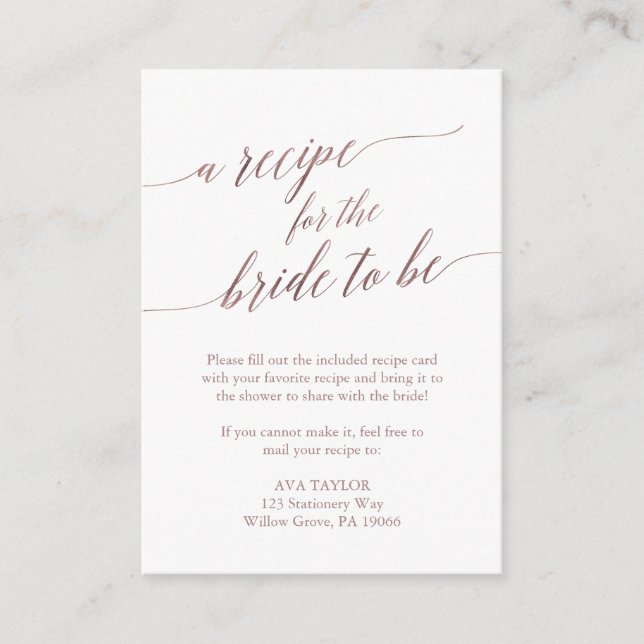 Elegant Rose Gold Calligraphy Recipe Card Insert (Front)