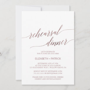 Elegant Rose Gold Calligraphy Rehearsal Dinner Invitation