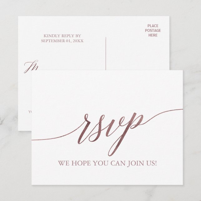 Elegant Rose Gold Calligraphy Song Request RSVP Invitation Postcard (Front/Back)